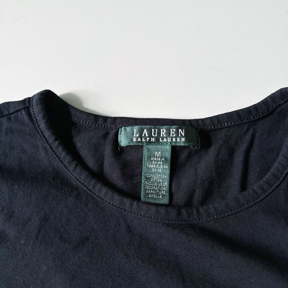 Women's Lauren Ralph Lauren RL Crest Logo Monogram Tee Shirt Black Size M Medium - Picture 8 of 14